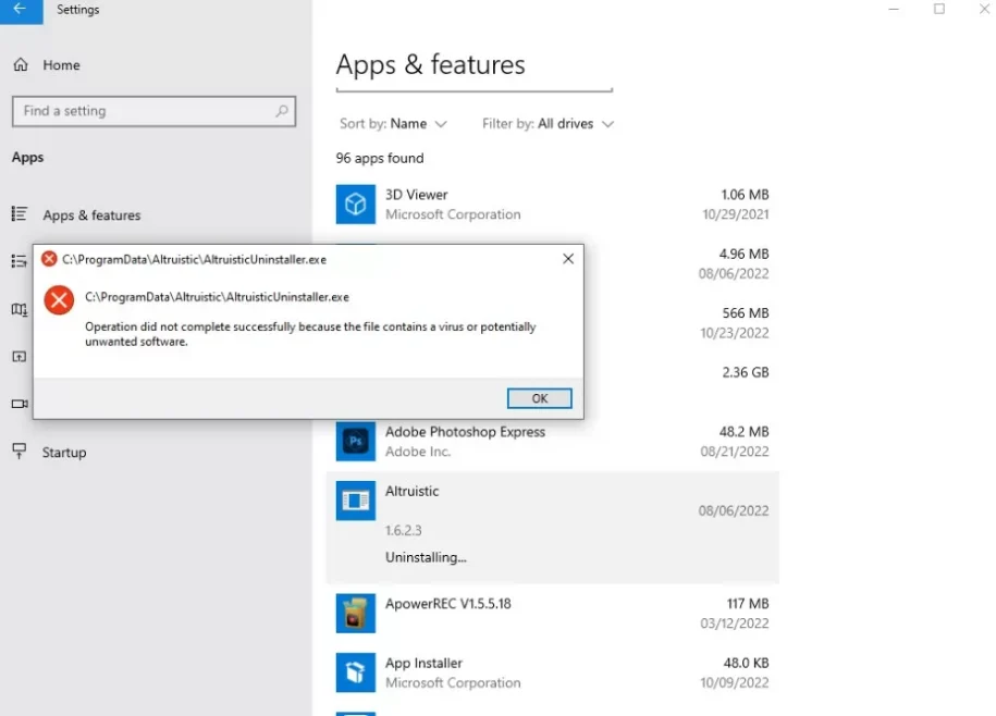 How to uninstall Altruistics from Windows 11/10